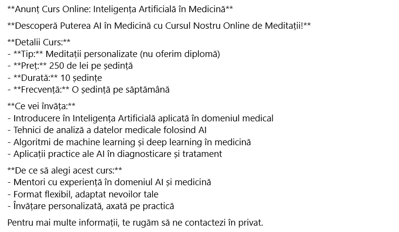 Screenshot curs AI in medicina