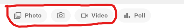 Die Buttons Photos und Videos im Fenster zum Erstellen einer Postung