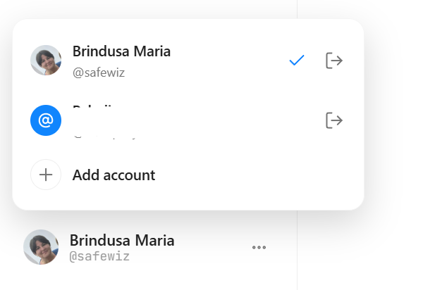 The eYou web account switcher, showing a log-out icon next to each account