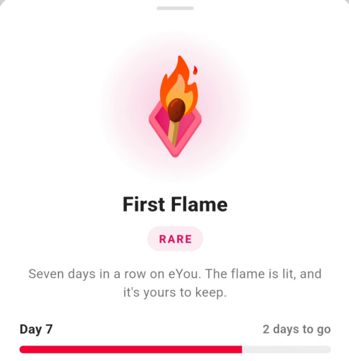 First-Flame-Streak-Abzeichen in der eYou-Belohnungs-Sammlung, Tag 7