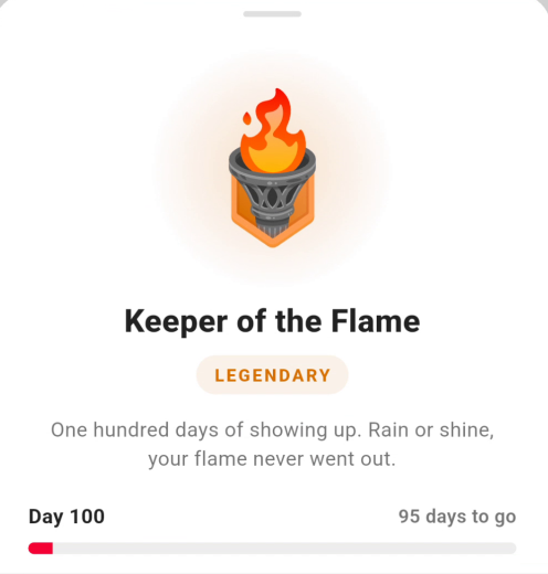 Keeper-of-the-Flame-Streak-Abzeichen in der eYou-Belohnungs-Sammlung, Legendary-Stufe, Tag 100