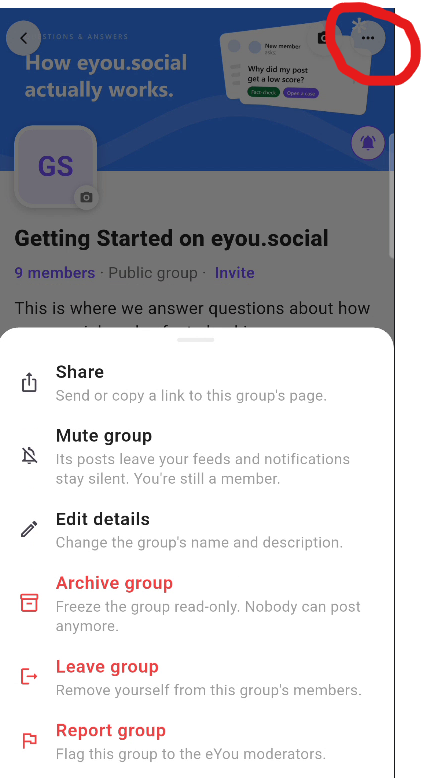 Das Admin-Panel für eine Gruppe in der eYou-App