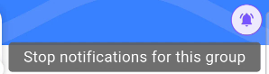 Die Benachrichtigungsglocke auf einer Gruppenseite in der eYou-App, mit dem Tooltip Benachrichtigungen für diese Gruppe deaktivieren
